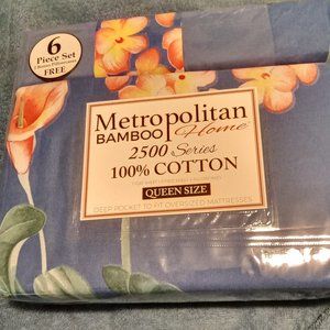 Sheet Set Queen Metropolitan 6 Piece Bamboo 100% Cotton Multicolor New